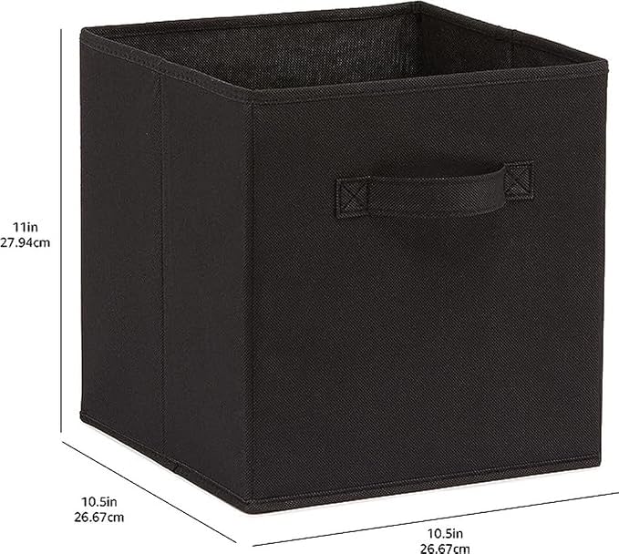 Amazon Basics Collapsible Fabric Storage Bins Organizer with Handles, Sturdy, Foldable, 10.5" x 10.5" x 11", Black, 6 Count (Pack of 5) - Image 4