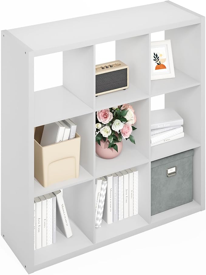 Furinno Simple 9-Cube Storage Organizer, Display Shelf, White | Extra Thick Frame, Open Back Shelving Unit, Storage Shelves, for Organization and Storage, Living Room, Home Office by Furinno-FitsYourSpaceFitsYourBudget