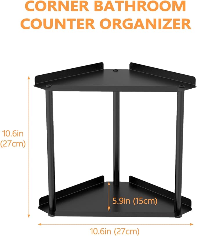 FLE Corner Bathroom Counter Organizer, Bathroom Organizer Countertop Black | 2 Tier Corner Shelf, Tabletop Mount,Waterproof Solid Shelf Fits Bathroom Toiletries and Kitchen Condiment Storage - Image 3