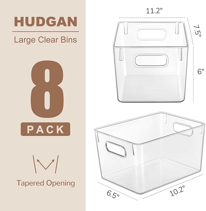 Hudgan Set of 8 Clear Plastic Storage Bins, 8 Large Storage Containers for Pantry Organizers, Home Edit, Kitchen Cabinet, Refrigerator, Under Sink Organization, Bathroom, Office - Image 5