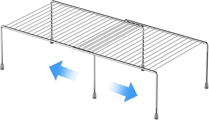 Kitchen Cabinet Expandable Shelf Organizers, Adjustable Metal Wire Pantry Storage Shelves, Plate Dish Organizer Rack for Cabinets, Cupboard, Counter, Freezer, Countertop, Chrome by GEDLIRE