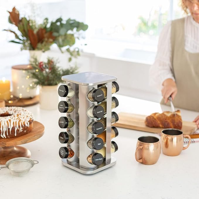 20 Jar Rotating Spice Rack with Spices Included & 5-Year Free Spice Refill Program – Stainless Steel Countertop Spice Rack with 3 oz Glass Jars | 5-Year Free Spice Refill Program, Stainless Steel Countertop, 3 oz Glass Jars - Image 9