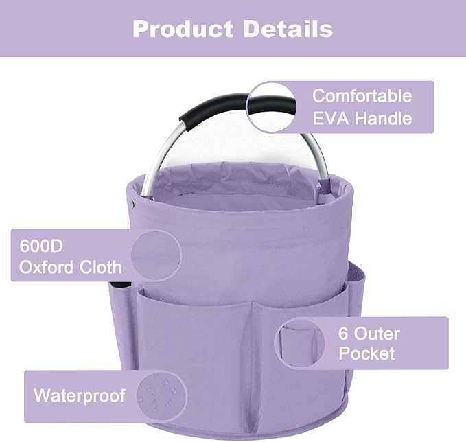 Cleaning Caddy with Handle, Cleaning Products Organiser, 17L Foldable Storage Basket, Cleaning Caddy Organiser, Portable Multi Cleaning Bucket Bag for Home, Garden (Purple) - Image 5