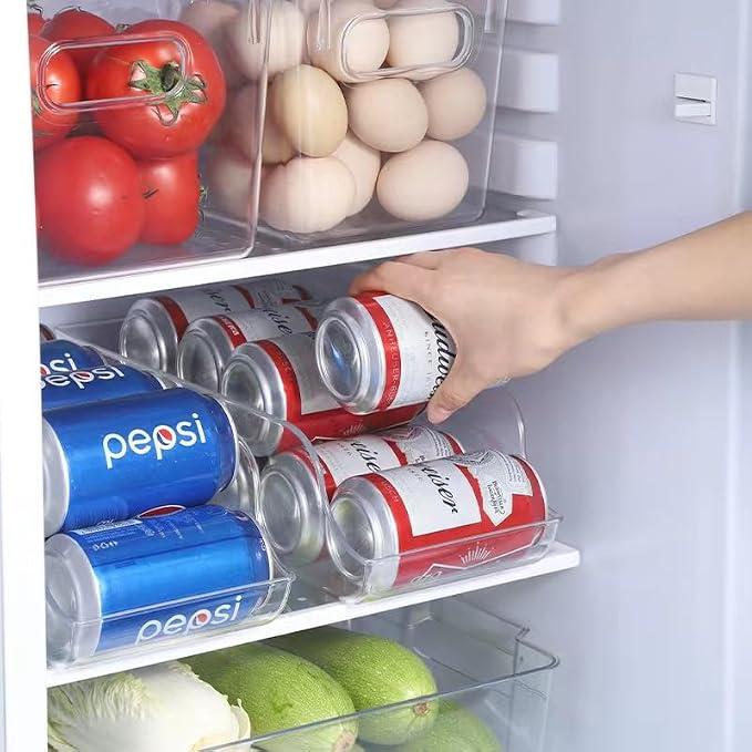 Space-Saving Stacking Can Dispensers， Stackable Beverage Drink Soda Can Dispenser Organizer Holder for Refrigerator Cabinet Pantry Storage Sack Canning Racks,2 Pack - Image 5