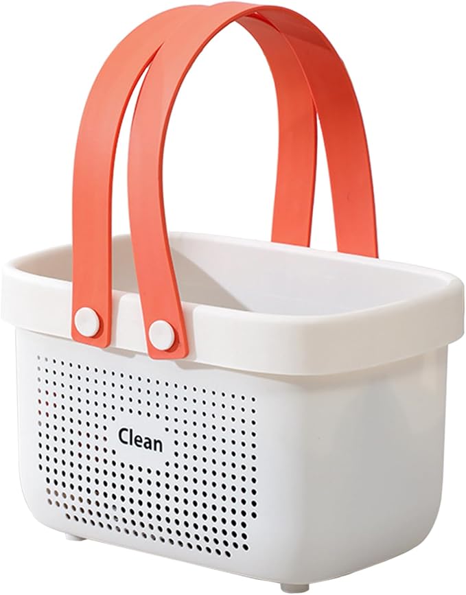 Portable Shower Caddy Basket with Handle Plastic Storage Basket Small White | Sturdy Drainage Large Capacity Organizer Basket with Silicone Handles for Bathroom Kitchen Bedroom College Dorm Essentials by JiatuA