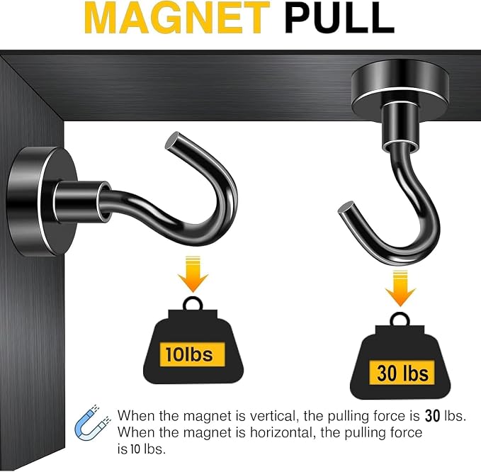DIYMAG Magnetic Hooks 6pcs 30lbs+ Cruise Essentials 2026 Magnet Hook Black | Neodymium Heavy Duty Strong Magnets Hanging Ship Cabins Refrigerator Fridge Classroom Beach Vacation Kitchen Grills Home Tool - Image 5