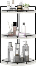 Dorhors Corner Bathroom Organizer Countertop,Vanity Counter Storage Shelf | 3 Tier Rustic White Stand Rack Holder for Kitchen,Dresser,Restroom,Wood Bathroom Sink Tray for Makeup,Perfume,Skincare,Lotion by Dorhors
