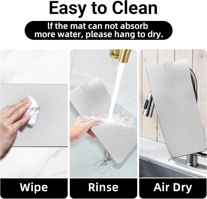 LOPNUR Cuttable Faucet Mat for Kitchen Sink, Long 29x5.5 Inch, Dark Grey | Super Absorbent & Fast Dry Diatomite Sink Splash Guard, 0.8-2.4 Inch Adjustable Faucet Hole, Cut to Fit Bathroom & RV Sinks - Image 9