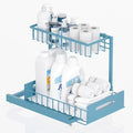 L-Shaped Under Sink Organizer, 2-Tier Pull-out Cabinet Rack 1-Pack | Teal Height-Adjustable Steel Rack, Sliding Grid Drawers with PP Liners, Holds 100 Lbs, Suction Base, Ideal Kitchen Storage by Saydear