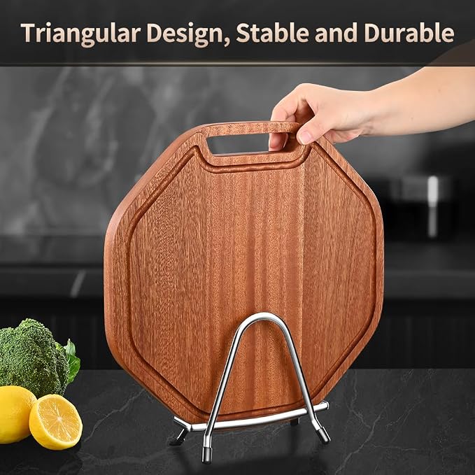 Cutting Board Rack Holder Stand - 304 Stainless Steel Chopping Board Organizer, Pan Rack with Stable Triangle Design, Stainless Steel Cutting Board Hold for Countertop Space Saving - Image 3