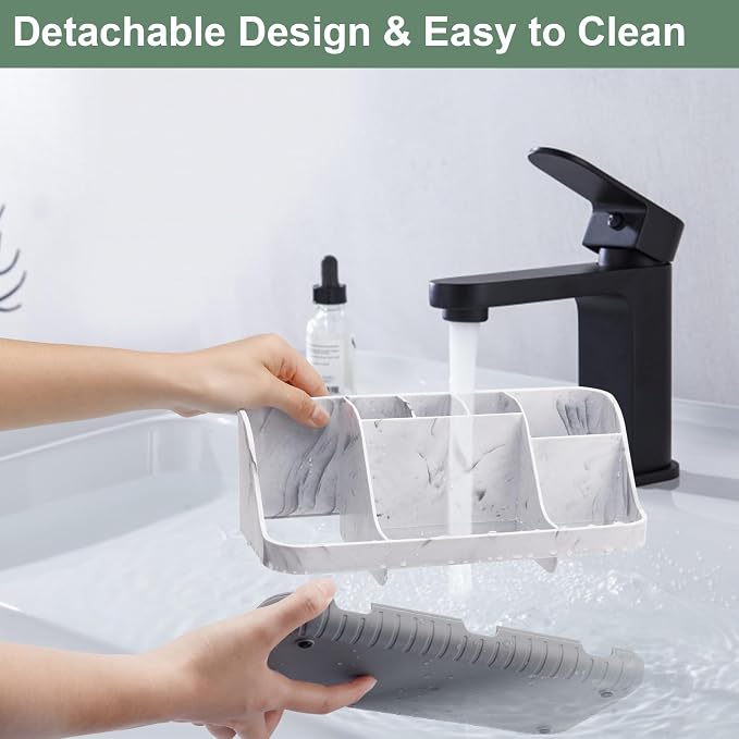 GFWARE Marble Bathroom Countertop Organizer - Detachable 7 Slots Kids Electric Toothbrush and Toothpaste Holde Drainage for Bathroom Accessories Organization Counter Vanity Storage, Grey | Detachable 7 Slots Kid Electric Toothbrush and Toothpaste Holde... - Image 3