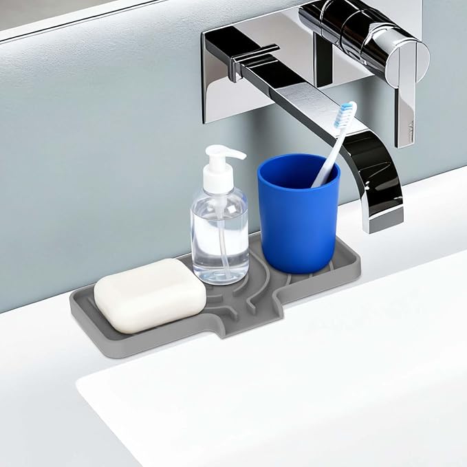 JACZZO Silicone Sponge Holder for Kitchen Sink, (10x4 In) Sink Caddy with Drain Spout, Self Draining Soap Tray & Organizer, Kitchen Accessories,Bathroom Organizer, Easy to Clean (Grey) - Image 8