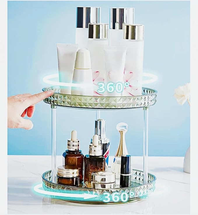 2 Tier Diamond Lazy Susan Bathroom Organizer Countertop, 9.25Inch Clear 360 Rotating Makeup Organizer for Cabinet, Kitchen, Pantry, Countertop, Bathroom, Skincare Perfume Organizer and Storage - Image 5