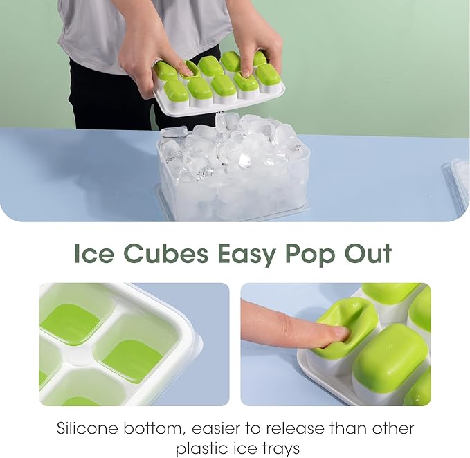 DOQAUS Ice Cube Tray with Lid and Bin,4 Pack Ice Cube Trays for Freezer | Silicone, Stackable. Easy Release Trays with Storage Bin & Scoop. Ideal for Freezer, Kitchen, RV, Cocktail, Coffee. - Image 5