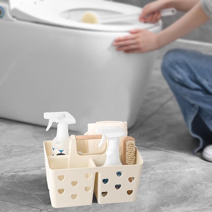 Portable Shower Caddy Plastic Shower Basket Organizer with Handle, Beige | Divided Bathroom Caddy Storage Cleanning Caddy Tote for College, Dorm Room, Kitchen - Image 5