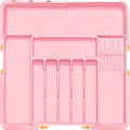 Silverware Organizer - Expandable Large Kitchen Drawer Organizer Utensil Organizer with 2 Knife Block Inserts, 22"x 19"Cutlery Tray with Drawer Dividers for Kitchen Flatware (Pink) by HOMECOR