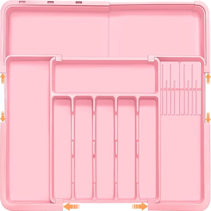Silverware Organizer - Expandable Large Kitchen Drawer Organizer Utensil Organizer with 2 Knife Block Inserts, 22"x 19"Cutlery Tray with Drawer Dividers for Kitchen Flatware (Pink) by HOMECOR