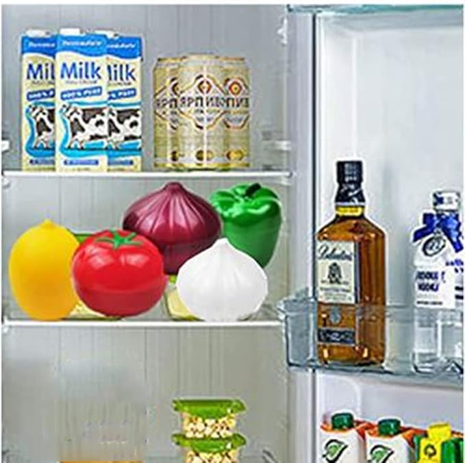 OUKEYI 5-Piece Set Fruit Container Refrigerator,Onion Storage, Vegetable Storage, Onion, Lemon, Green Pepper, Tomato, Garlic Storage Container, Refrigerator Preservation - Image 4