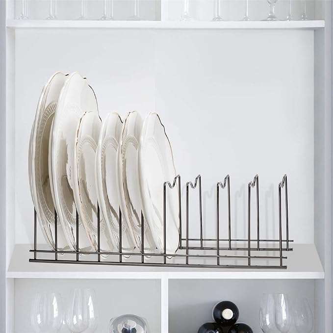 SANNO Pan Pot Lid Holder Organizer, Rack Kitchen Organizer for Plates, Cutting Boards Bakeware, Cooling, Pots & Pans, Serving Trays,Lids Holder Rack,Nickel, 10 Dividers - Image 6