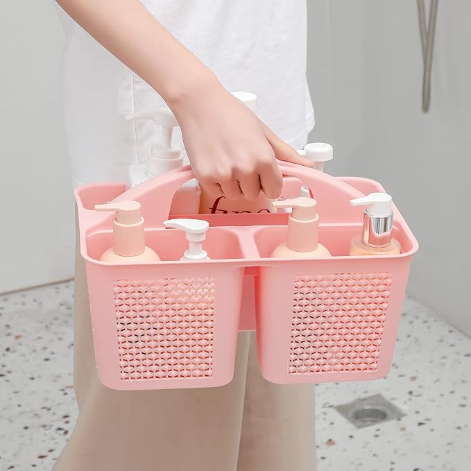 Plastic Portable Shower Caddy Basket with Handle, 3 Compartments, Pink | Storage Organizer with Drain Holes, Sturdy and Durable For Bathroom, Kitchen, College Dorm, Sink, Camping - Image 3