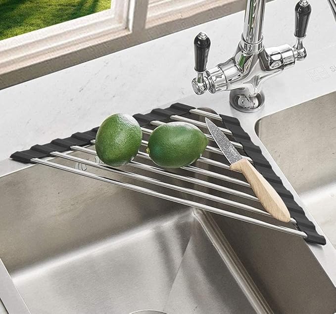 Ahyuan Roll up Dish Drying Rack Over The Sink Kitchen Roll up Sink Drying Rack Portable Dish Drainer Foldable Dish Drying Rack (Black, Triangle 16.3''X9.4'') by Unknown