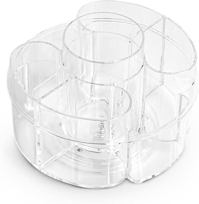 Masirs Small 360 Rotating Makeup Organizer, 5 Compartments, Round Clear | Small 360 Rotating Makeup Organizer, 5 Compartments, Acrylic Mini Lazy Susan, Vanity Bathroom Counter, Round Clear by Masirs