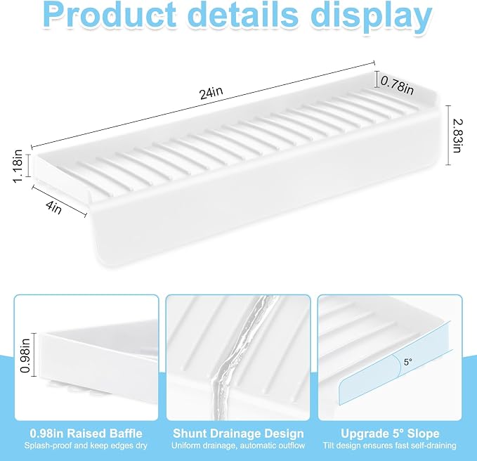 Silicone Sink Edge Protectors 4" x 24", Upgrade Kitchen Sink Splash Guards With Suction Cup, Splash Guard For Bathtub Sink, Countertop Protectors For Quartz Kitchen Sink（Transparent White） - Image 2