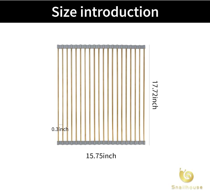 Snailhouse Gold Roll-Up Dish Drying Rack for Kitchen, Stainless Steel, Over Sink, Foldable - Image 2