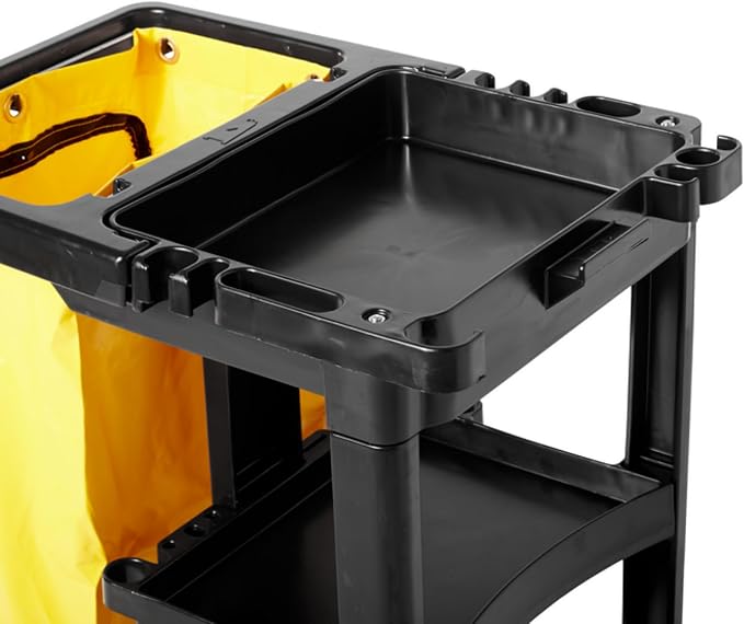 Rubbermaid Commercial Traditional Janitorial 3-Shelf Cleaning Cart, Wheeled with Zippered Yellow Vinyl Bag, for Business/School/Office/Janatorial Cleaning - Image 7