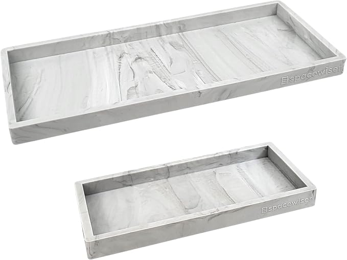 Countertop & Vanity Silicone Tray – 2 PC (11.7" & 7.7") Set | Bathroom Tray & Kitchen Soap Tray Set, Bathroom Counter Tray, Kitchen Sink Dish Soap Tray for Countertop Organization by Spacewiser