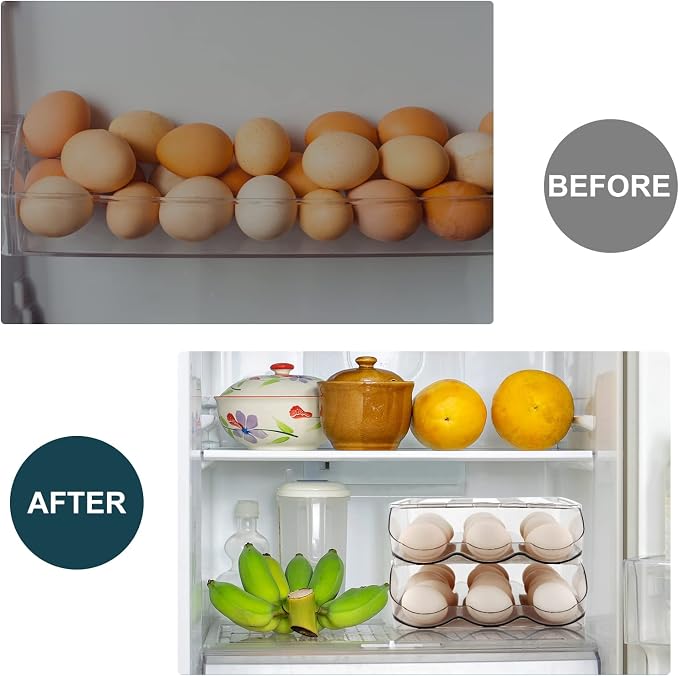 MesRosa Egg Holder for Fridge, Automatic Rolling Container Storage 36 Eggs | Clear Large Capacity Egg Organizer for Refrigerator with Lid, Stackable Dispenser, Tray & Bin, Saving Space -2 Layer - Image 2