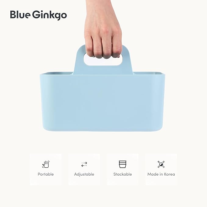BLUE GINKGO Stackable Organizer Caddy, Rectangle, Blue, Made in Korea | Portable. Adjustable. Home, Office & School Storage. - Image 5