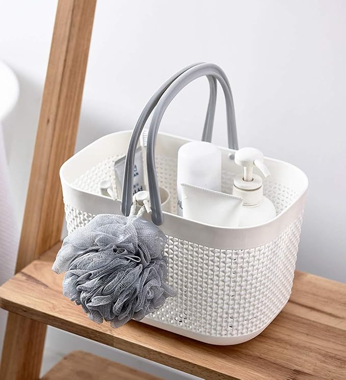 Plastic Portable Shower Caddy Basket, Storage Organizer, White, 2 Pack | Bottom Drain Holes, Keep Dry, Sturdy and Durable, Easy to Carry for Bathroom, Kitchen, Dorm Room, RV, College - Image 6