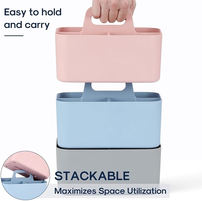 Multiuse Caddy Organizer with Handle, Portable Divided Plastic Tote Bin - Art Craft, Stationary Pen Marker Crayons, Makeup Hair Supplies Storage - Bathroom, Classroom, Dorm, Office, Desk Holder - Pink - Image 7