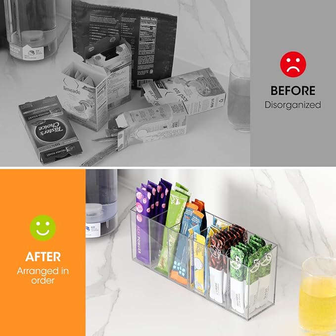 AIEVE Drink Packet Organizer, Water Drink Packet Holder with Removable Divider, Water Flavor Packet Organization Container for Kitchen Organizers and Storage (6 Compartments) - Image 3