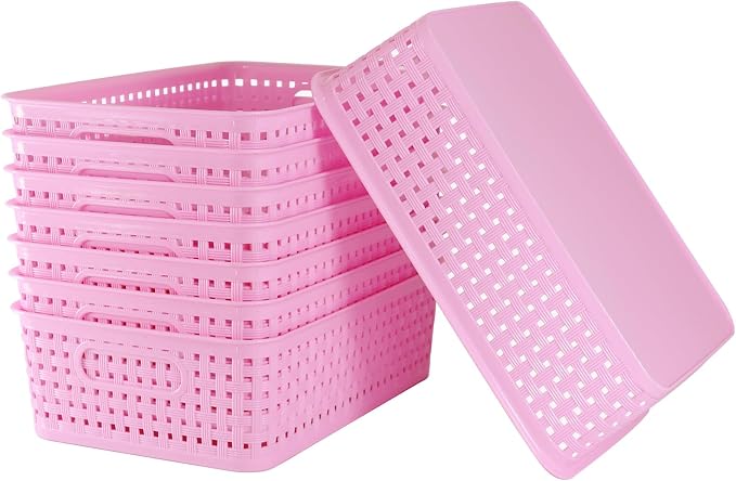 8 Pack Small Pantry Organization and Storage Bins - Household Organizers for Laundry Room, Bathrooms, Bedrooms, Kitchens, Cabinets, Countertops, Under Sink or On Shelves (Pink) - Image 4