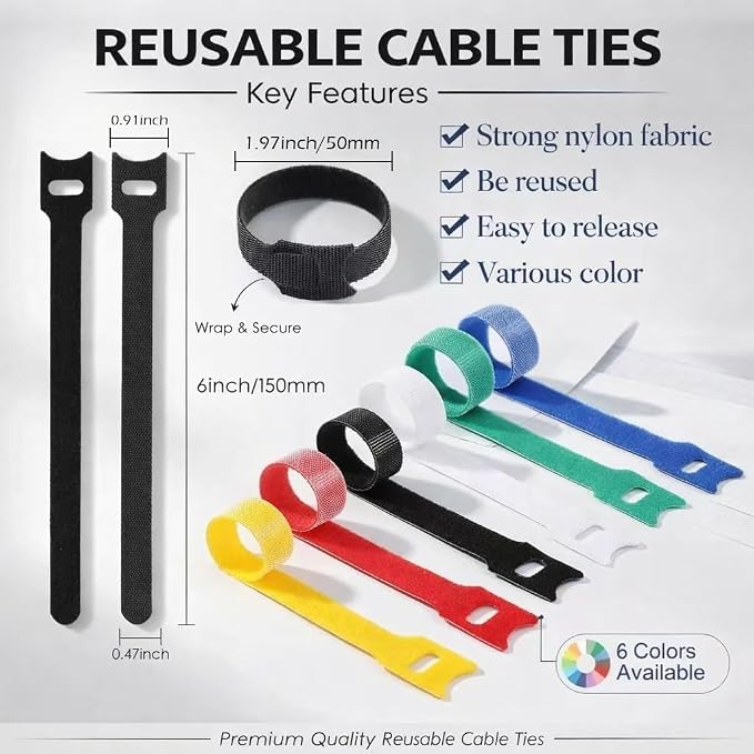 66 PCS Cord Organizer for Appliances Kit - Includes 6-Pack Appliance Cord Wrap & 60-Pack Multicolor Reusable Cable Ties - Universal Cord Organizer for Appliances, Home, Office & Kitchen - Image 5