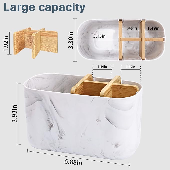 GFWARE Toothbrush Holders for Bathrooms, 5 Slots Bamboo Toothbrush Holder Kids Electric Toothbrush Holder and Toothpaste Holder for Bathroom Countertop Accessories Storage, Marble Toothbrush Organizer | 5 Slots Kids Electric Toothbrush and Toothpaste H... - Image 5