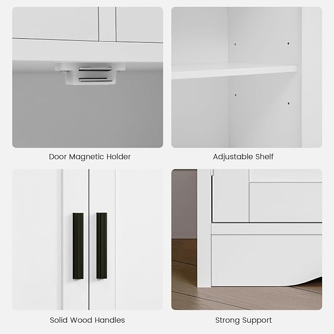 Iwell Bathroom Cabinet with Doors and Drawers, Freestanding Bathroom Storage Cabinet, Adjustable Shelves, for Living Room, Kitchen, Home Office, White - Image 8
