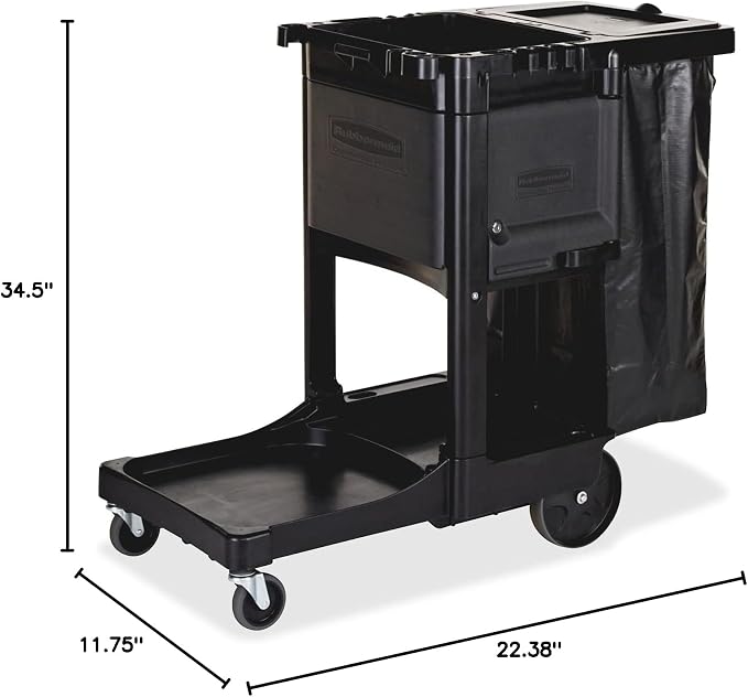 Rubbermaid Commercial Products Executive Series Janitorial and Housekeeping Cleaning Cart with Locking Cabinet, Wheeled with Zippered Black Vinyl Bag, Black, 38.4" H x 21.8" W x 46" L - Image 8