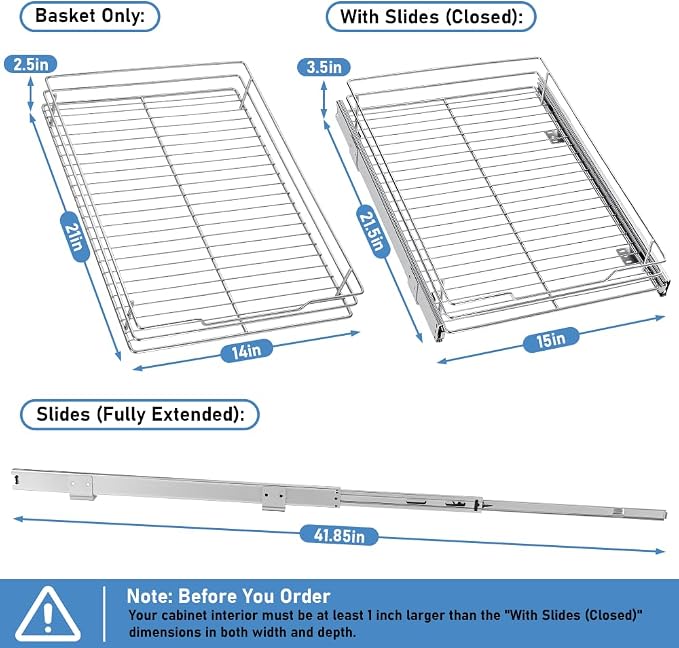 Pull Out Drawer Organizer for Kitchen Cabinets - 14”W x 21”D | Pull Out Cabinet Organizer, Slide Out Drawer for Kitchen Organizers and Storage, Heavy Duty 1 Tier Cabinet Pull Out Shelves - Image 7