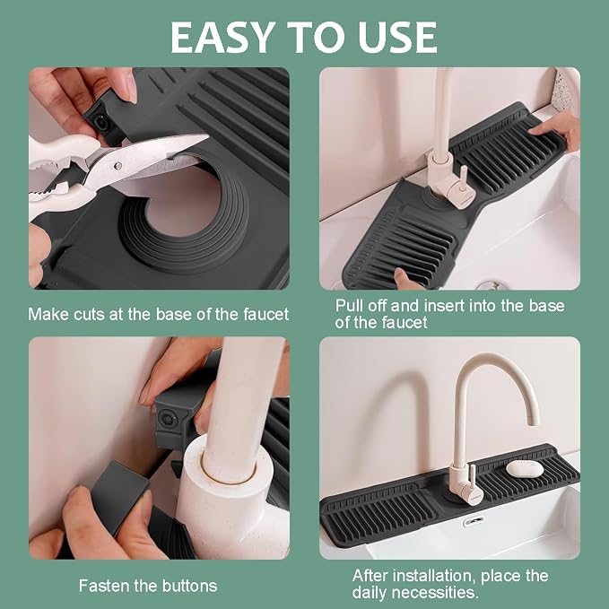 24 Inch Faucet Mat for Kitchen Sink Silicone Folding Faucet Mat for Bathroom Sink Splash Guard 7° Slope Water Draining Tray with Button Lock for Kitchen Bathroom Bar ect(Black) - Image 5