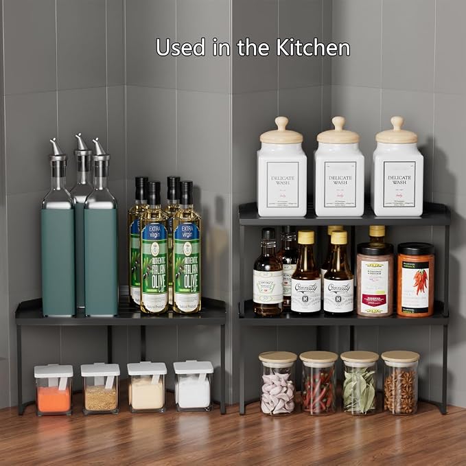 Stackable Metal Kitchen Corner Cabinet Organizer,Kitchen Corner Shelf with Non-Slip Mat,Bathroom Corner Organizer,Storage Shelf rv Must Haves for Cabinet/Bathroom/Countertops/Utensils - Image 4