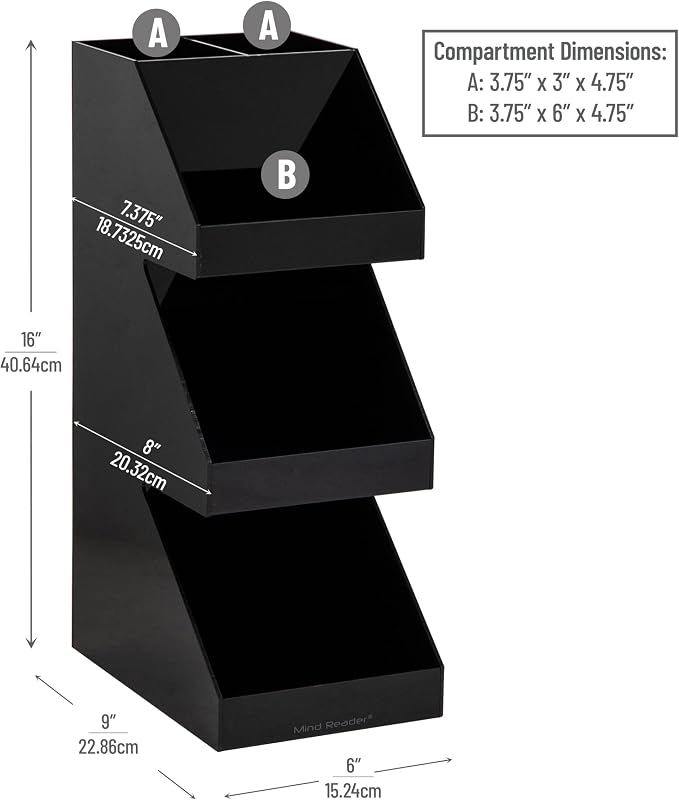 Mind Reader Coffee Tea Utensil and Condiment Station, Countertop Organizer, Coffee Bar, Kitchen, 6" L x 9" W x 16" H, Black (Pack of 6) - Image 3