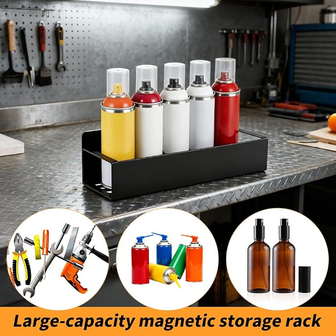 2 Pcs Magnetic Spray Can Holder with Hooks, Magnet Toolbox Holder, Wall Mounted Spray Bottle Rack, Paint Can Organizer, Tool Box Storage Rack for Garage, Mechanic, Workshop and Home - Image 8