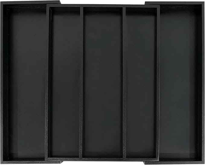 Utoplike Bamboo Drawer Organizer Kitchen Utensils, Silverware Tray Black | Adjustable Cutlery Holder Organiser, Expandable Drawer Divider for Flatware, Knives in Kitchen, Bedroom, Livingroom, 3-5 Slot by Utoplike