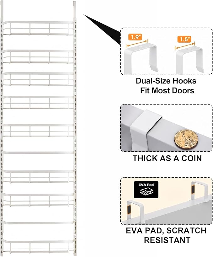 Over The Door Pantry Organizer, 10 Tier Pantry Door Organizers and Storage for Kitchen with Seasoning Shelves, Home & Kitchen Essentials, White - Image 2