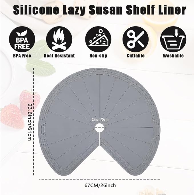 2 PCS 26" Lazy Susan Shelf Liner, Jaxbo Silicone Lazy Susan Liner for Dual Tier Pie Cut Organizer,Non-Slip Thermal Protection Mat - Image 2