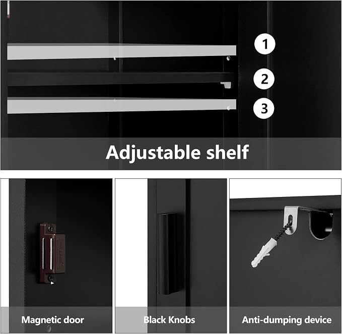 usikey 67'' Tall Storage Cabinet with 4 Shelves & 2 Doors, Bathroom Cabinet with 1 Drawer, Narrow Storage Cabinets for Bathroom, Living Room, Home Office, Black - Image 7