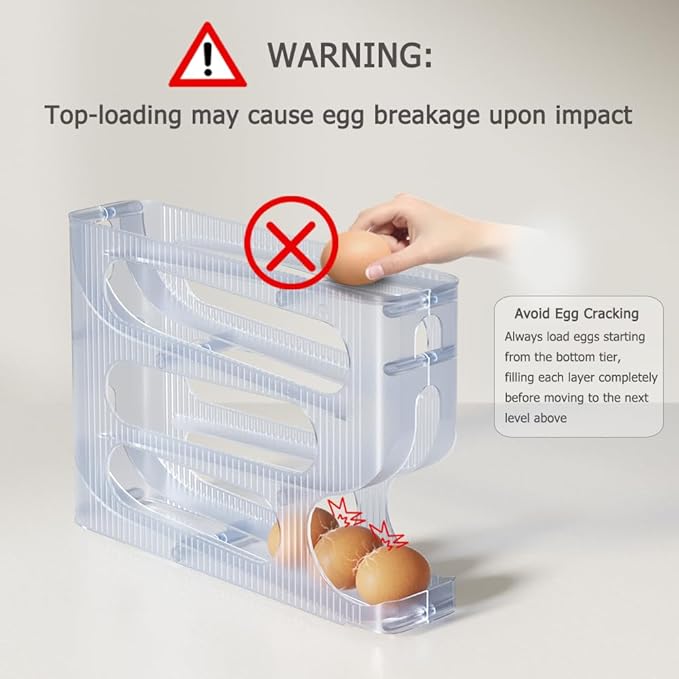FIFO Egg Holder for Fridge, Egg Organizer for 28 Large Size Eggs | 1-Pack Auto Rolling Egg Dispenser for Refrigerator, Space-Saving Egg Roller/Container/Storage(Frosted Clear) - Image 4